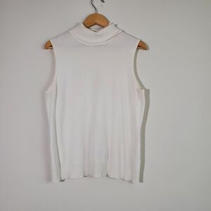 Cable & Gauge Sweater Large White Turtleneck Sleeveless Capsule Wardrobe Minimal